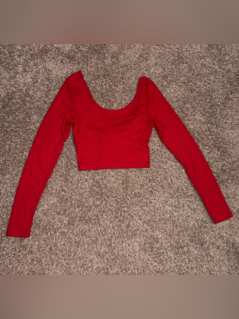 Charlotte Russe Red Ribbed Long Sleeve Cross Back Crop Top